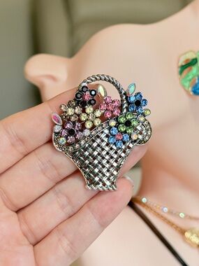 Multicolor Crystal Basket Brooch